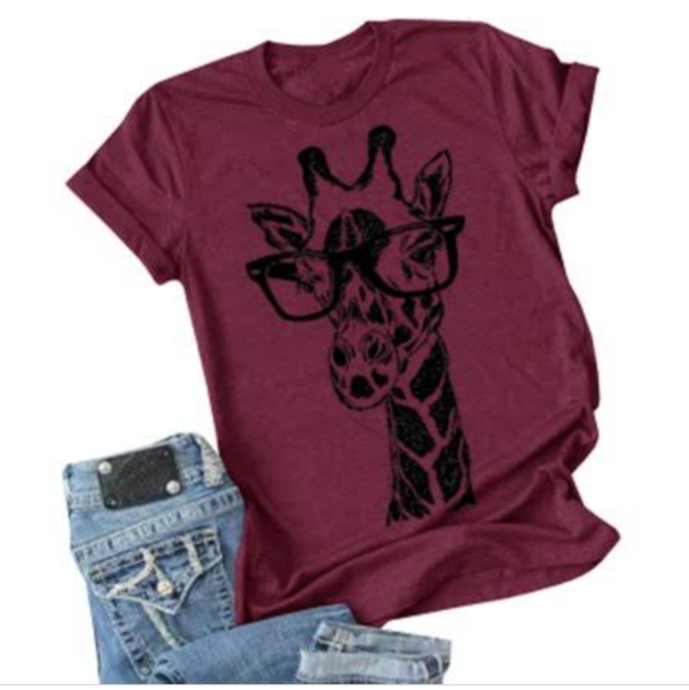 Women's Summer Funny Giraffe Casual Round Neck T-Shirt Top Size Medium